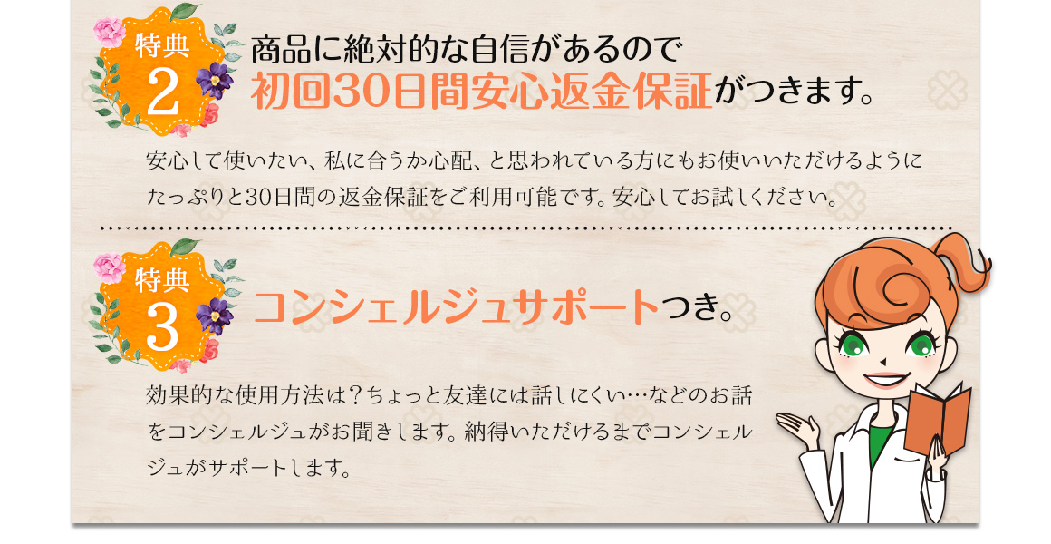 商品に絶対的な自信があるので初回30日間安心返金保証がつきます。